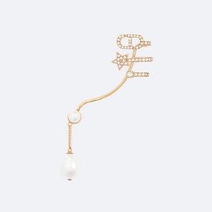 CHRISTIAN DIOR Metal Crystal Pearl CD Ear Cuff Gold